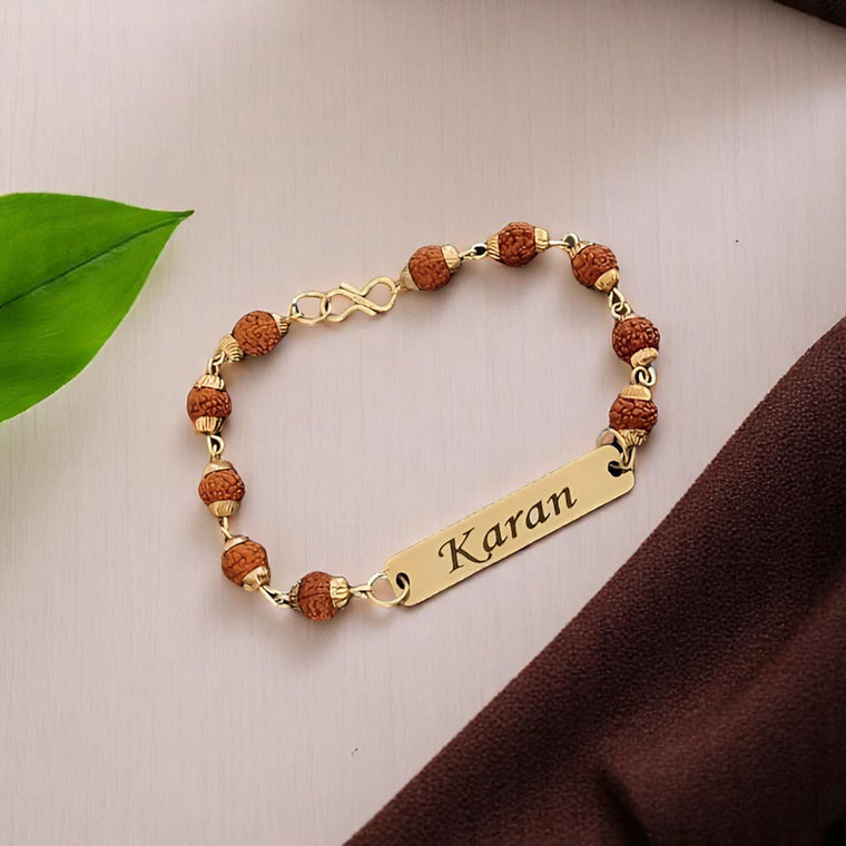 Personalized Rudraksh Rakhi with Name Engraved.
