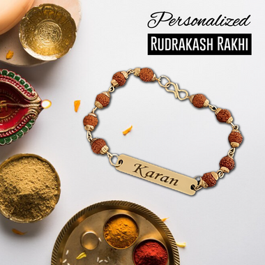 Personalized Rudraksh Rakhi with Name Engraved.