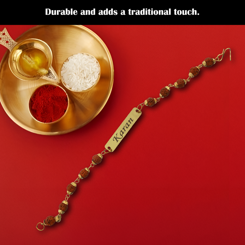Personalized Rudraksh Rakhi with Name Engraved.