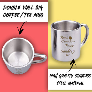 Customized Teacher Mug Best Teacher Ever with Name Engraved | 220ml Stainless Steel Coffee Mug