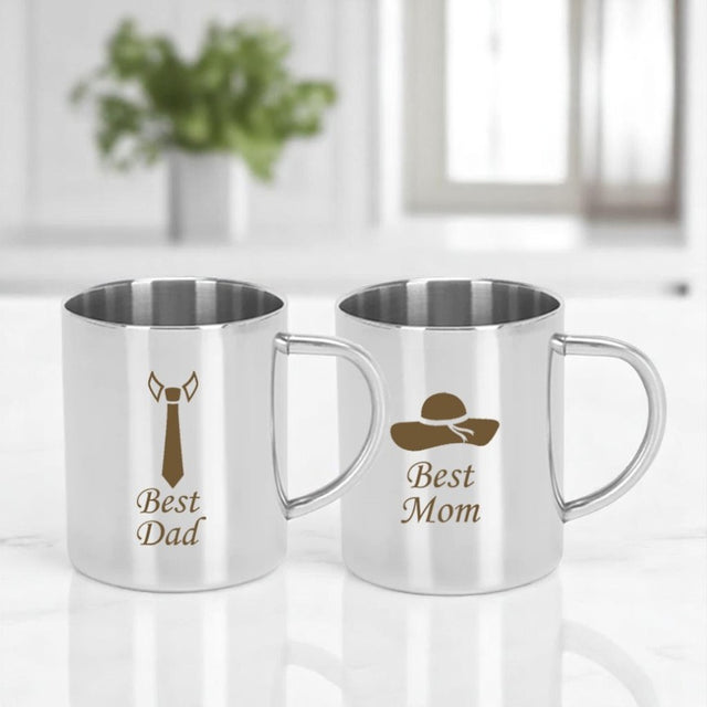Stainless Steel Mug - Best Dad & Mom Design.