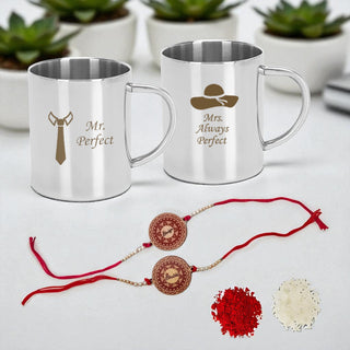 Stainless Steel Couple Mug Set for Bhai-Bhabhi.