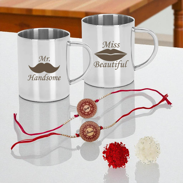 Stainless Steel Bhaiya Bhabhi Mug Set.