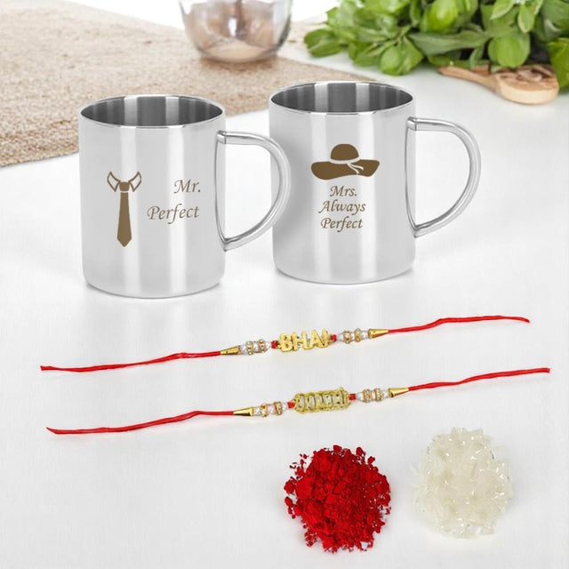 Stainless Steel Couple Mug Set for Bhai-Bhabhi.