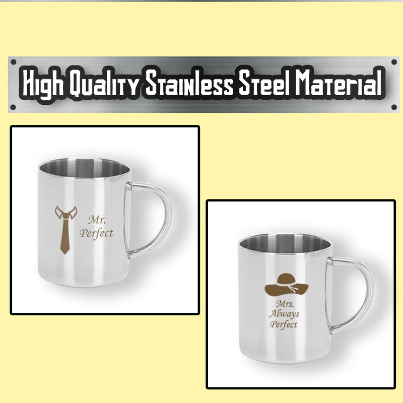 Stainless Steel Set of Coffee Mugs with Name