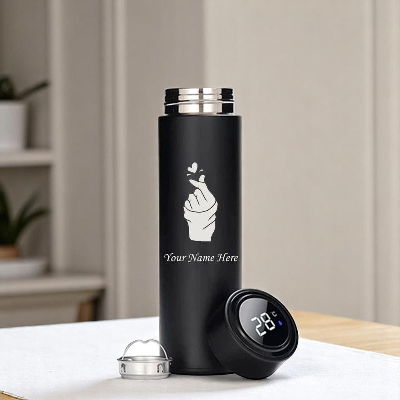 Stainless Steel Water Bottle with Click Love Symbol & Your Name Engraved.