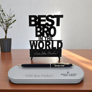 Personalized Pen with Best Bro in the World Stand.
