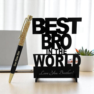 Personalized Pen with Best Bro in the World Stand.
