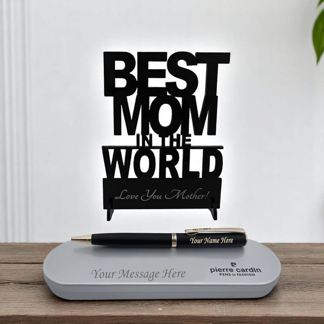 Personalized Pen with Name & Best Mom Stand.