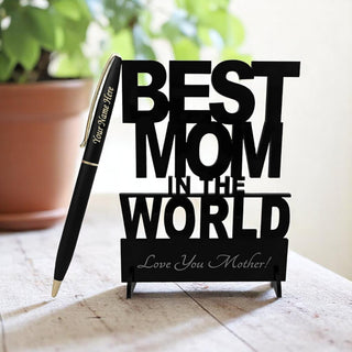 Personalized Pen with Name & Best Mom Stand