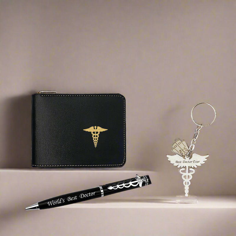 Doctor's Combo: Faux Leather Wallet, Pen, & Key-Chain.