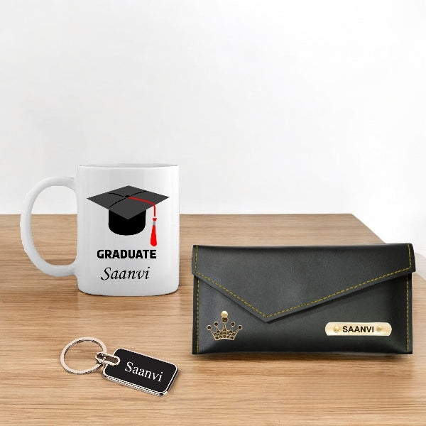 Graduation Gift Combo for Women- Custom Clutch, Keychain & Mug