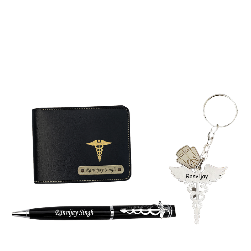 Doctor's Custom Combo Key-Chain with Dr. Logo,Doctor Symbol Pen & Wallet.