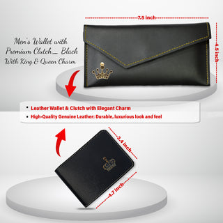 Men's Leather Wallet with Women's Clutch Black & Best Bhai - Bhabhi Mug Set