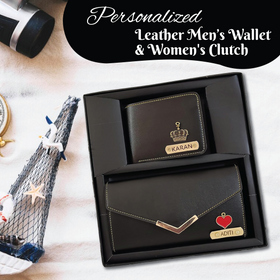 Leather Couple Gifts: Name-Engraved Wallet & Premium Clutch