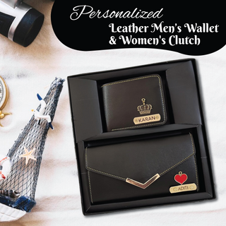 Leather Couple Gifts: Name-Engraved Wallet & Premium Clutch