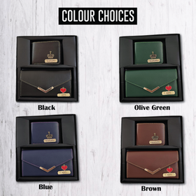 Leather Couple Gifts: Name-Engraved Wallet & Premium Clutch