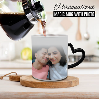 Heart Cut Handle Magic Mug with Photo or Name Printed.