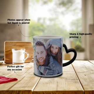 Heart Cut Handle Magic Mug with Photo or Name Printed.