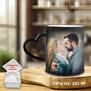 Heart Cut Handle Magic Mug with Photo or Name Printed.