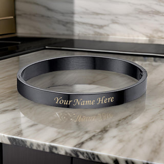 Black Lock Kada Bracelet - Custom Name Engraved