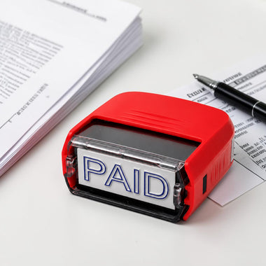 PAID Rectangle Pre-Inked Stamp | Self-Inking Office Seal with Blue Ink | Ready to Use
