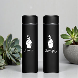 Personalized 500ml Steel Bottle Set of Two with Custom Name & Love Symbol