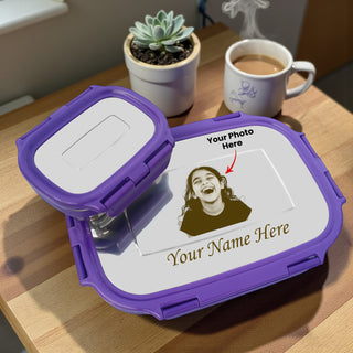 Personalized Stainless Steel Lunch Box for Kids (Blue) – Customized Laser Photo & Name Printed Tiffin Box