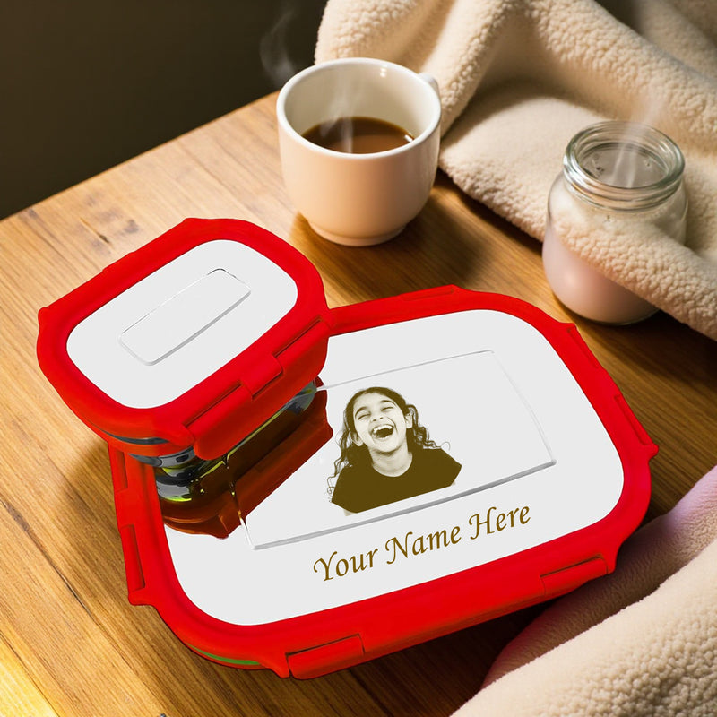 Personalized Stainless Steel Lunch Box for Kids (Blue) – Customized Laser Photo & Name Printed Tiffin Box