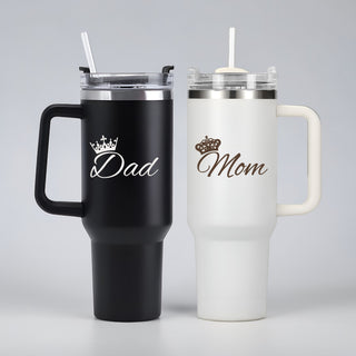 Stainless Steel Insulated Mom & Dad 1200 ml Black & White Straw Tumbler Set of 2