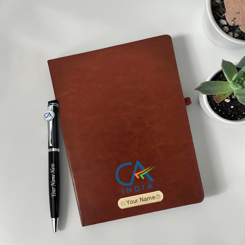 Customized Non-Dated Ruled Leather Diary with Name Printed & Colored Logo Embossed