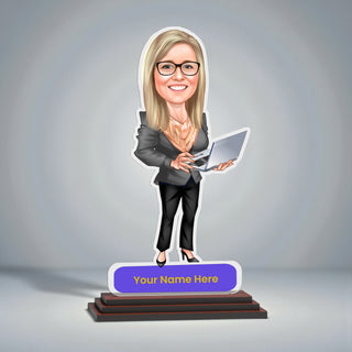 Photo Caricature for Female Employee – Customized Acrylic Standee.