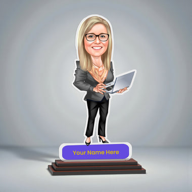 Photo Caricature for Female Employee – Customized Acrylic Standee.
