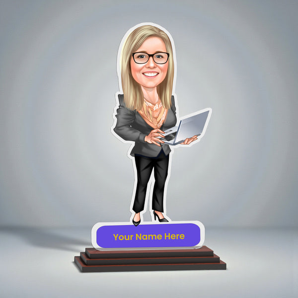 Photo Caricature for Female Employee – Customized Acrylic Standee.