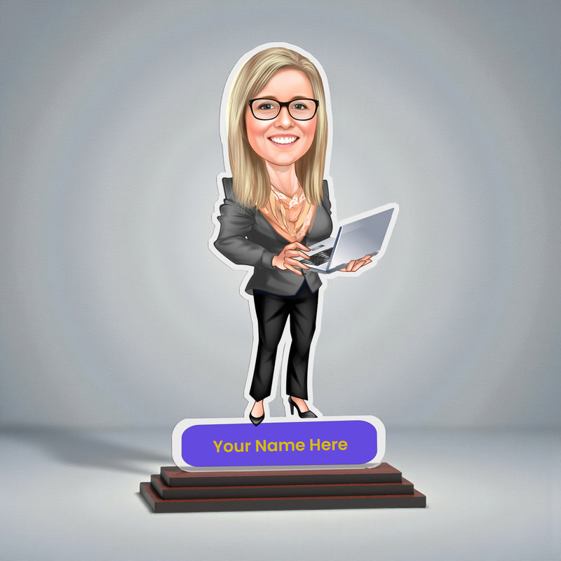 Photo Caricature for Female Employee – Customized Acrylic Standee.