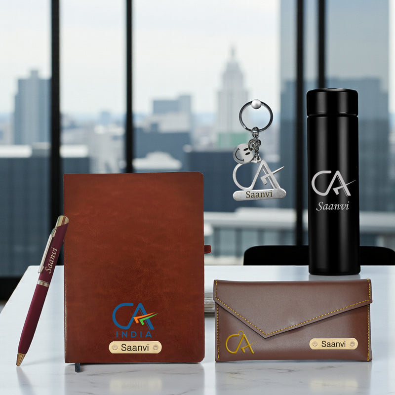 Customized CA Gift Set: Keychain, Water Bottle, Pen, Wallet & Diary.