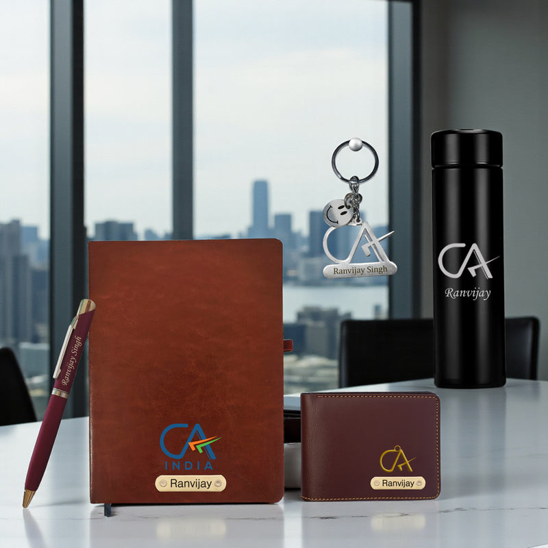 Customized CA Gift Set: Keychain, Water Bottle, Pen, Wallet & Diary.