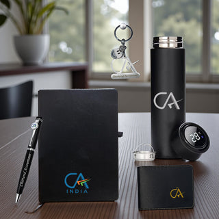 CA Premium Gift Set – Bottle, Pen, Wallet, Diary & Keychain.