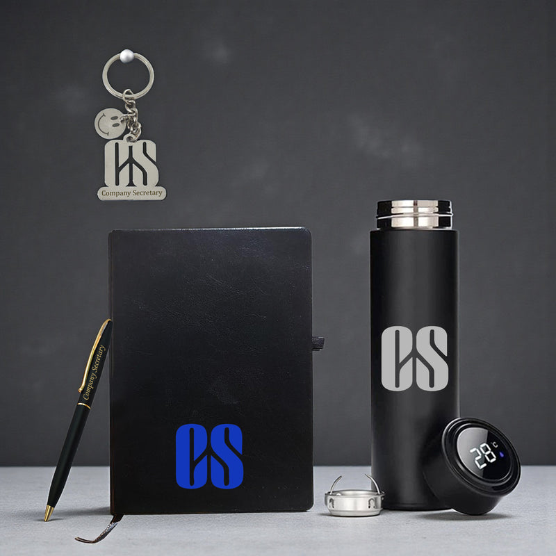Company Secretary Gift Set – Premium Pen, A5 CS Logo Diary, Temperature Bottle & Smiley Keychain