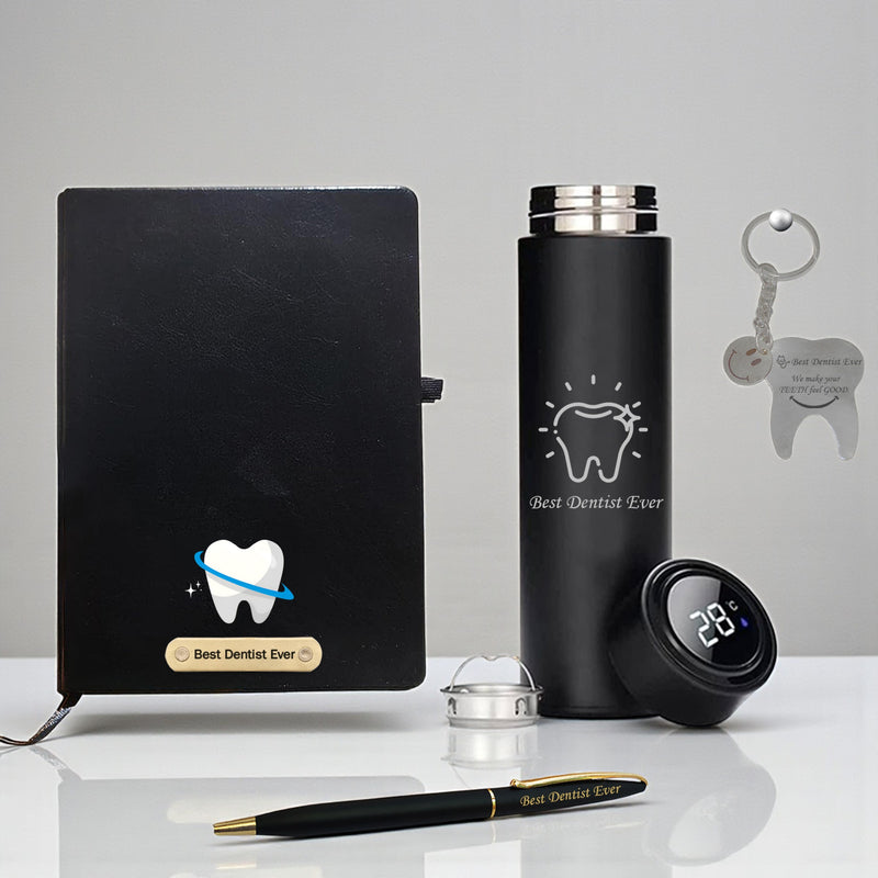 Unique Dentist Gift Set – Keychain, Pen, Bottle & Diary with ‘Best Dentist Ever’.