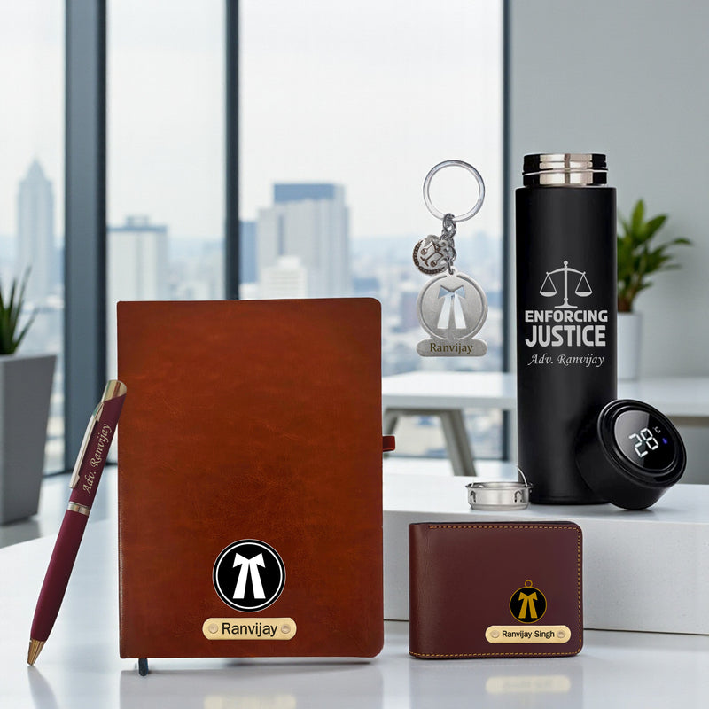 Advocate Gift Set: Personalized Keychain, Bottle, Pen, Wallet & Diary.