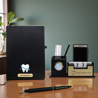 Exclusive Dentist Gift Combo – Pen, Stand, and Diary with ‘Best Dentist Ever’.
