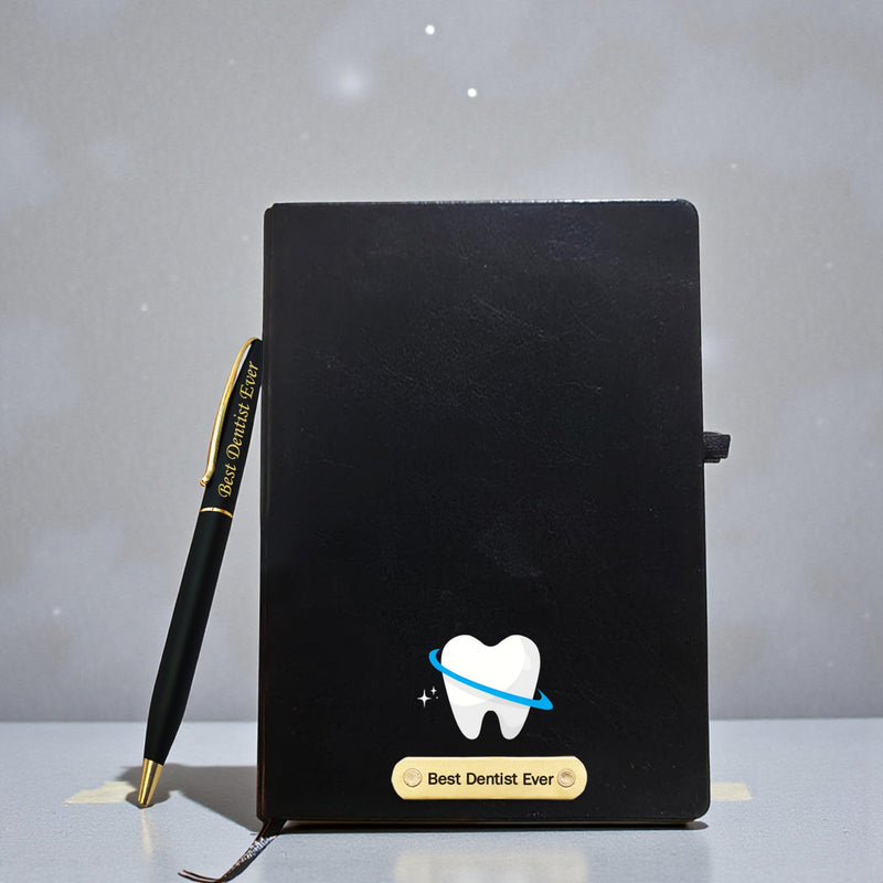 Dentist Gift Combo – Black-Gold Pen & Diary with ‘Best Dentist Ever'.