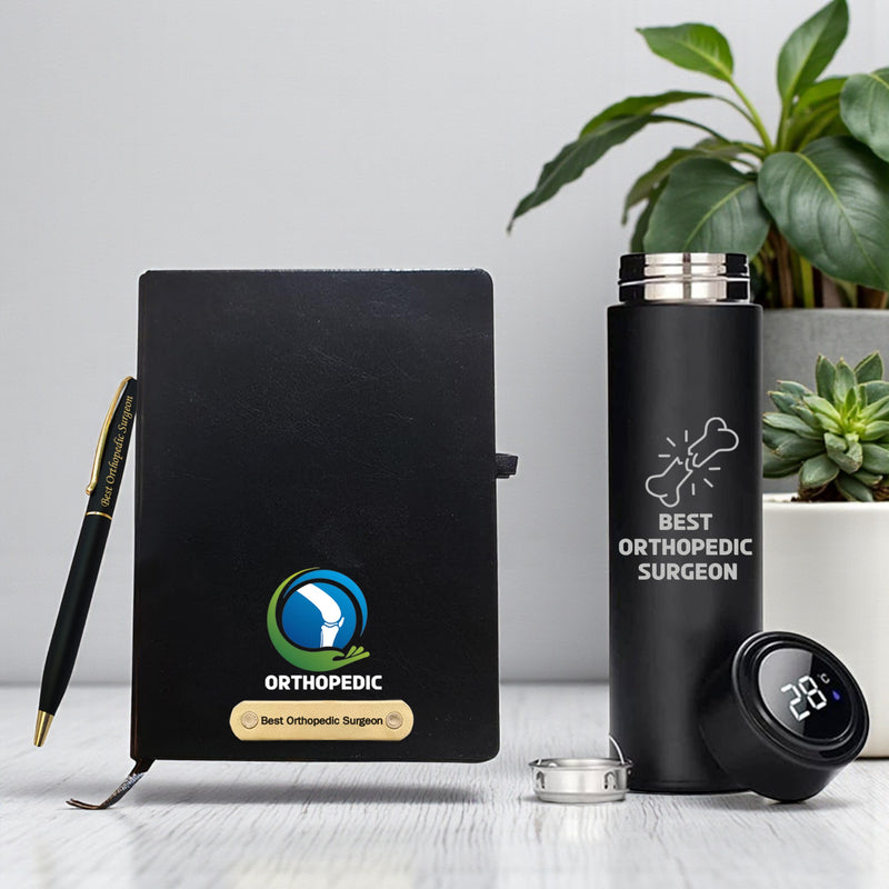 Orthopedic Combo-  Bottle & Diary with Orthopedic Logo & Pen Engraved with 'Best Orthopedic Surgeon' Engraved.