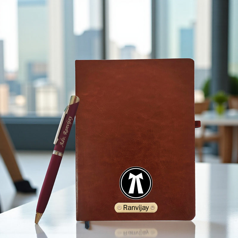 Customized Advocate Set: Name Engraved Pen & A5 Black Diary