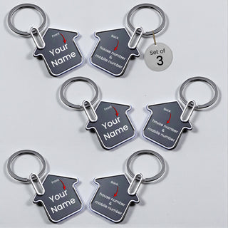 Customized Metal Family House Shape Keychain with Custom Name, House & Mobile Number ( Set of 3)
