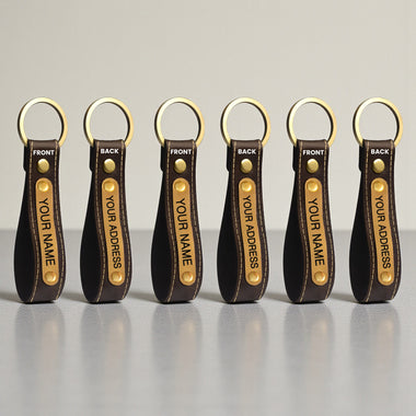 Leather Keychain Set of 3 with Custom Name, House Number & Mobile Number Engraved
