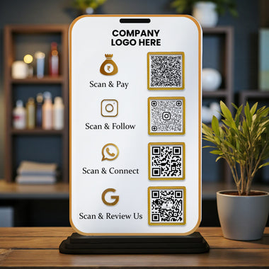 Custom Acrylic QR Code Stand with 4 QR Slots – 6x8 Inch Table Display