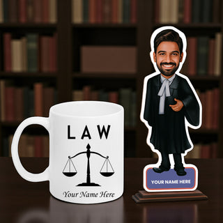 Personalized Acrylic Caricature 6x8 Inch for Lawyers with Custom Name Mug.