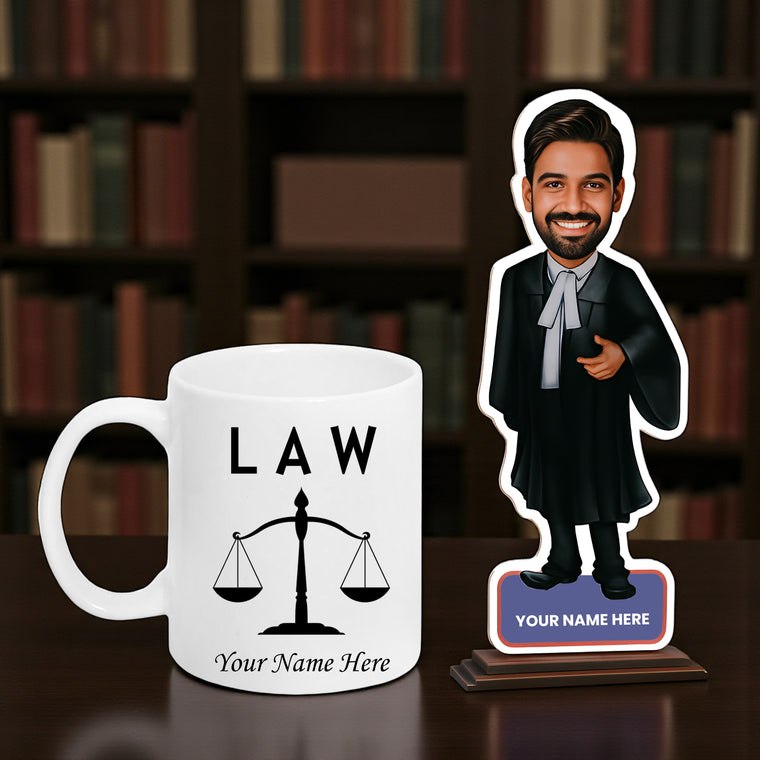 Personalized Acrylic Caricature 6x8 Inch for Lawyers with Custom Name Mug.